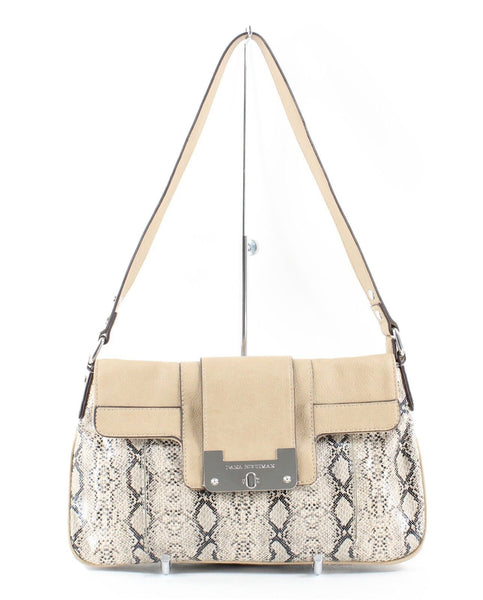 Dana Buchman 12 x 7 Tan Multi Faux Reptile Zip Top Flap Over Pocket Purse