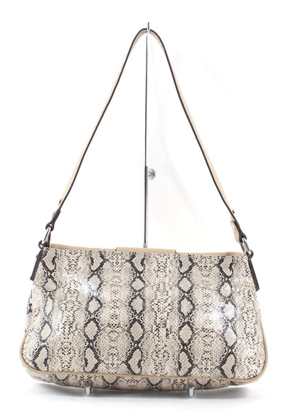 Dana Buchman 12 x 7 Tan Multi Faux Reptile Zip Top Flap Over Pocket Purse