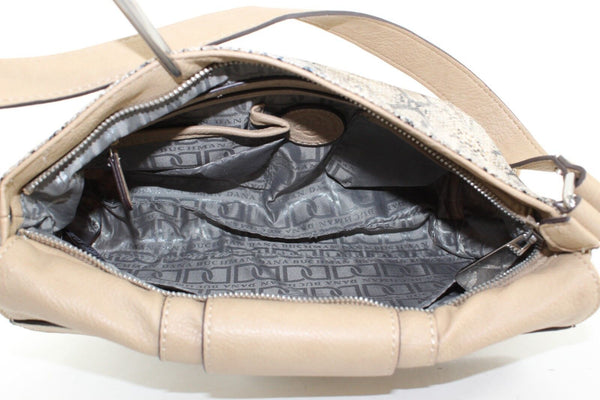 Dana Buchman 12 x 7 Tan Multi Faux Reptile Zip Top Flap Over Pocket Purse