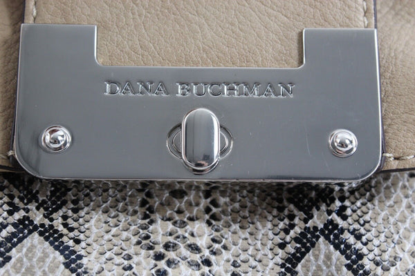 Dana Buchman 12 x 7 Tan Multi Faux Reptile Zip Top Flap Over Pocket Purse
