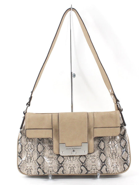 Dana Buchman 12 x 7 Tan Multi Faux Reptile Zip Top Flap Over Pocket Purse