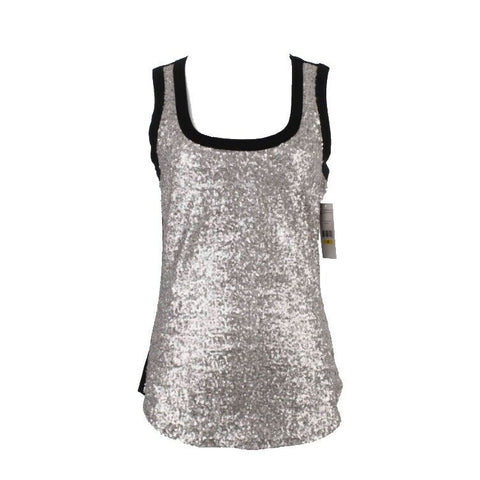 Karen Kane NEW $62 Sz M Silver Sequin Front Black Knit Rayon Blend Back Top