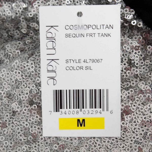 Karen Kane NEW $62 Sz M Silver Sequin Front Black Knit Rayon Blend Back Top