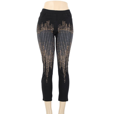 Carmin Sz S x 26 Black Gold Silver Studs Elastic Waist Cotton Polyester Pant