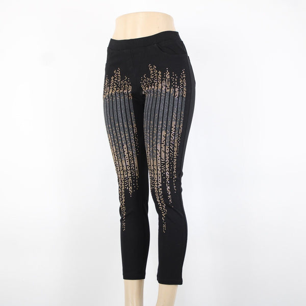Carmin Sz S x 26 Black Gold Silver Studs Elastic Waist Cotton Polyester Pant