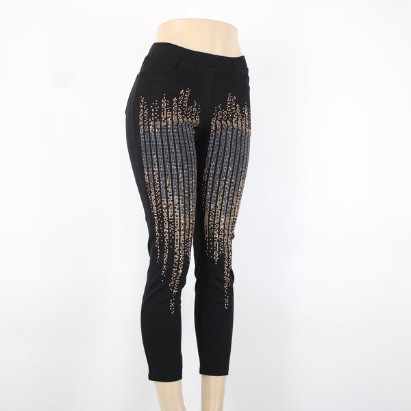 Carmin Sz S x 26 Black Gold Silver Studs Elastic Waist Cotton Polyester Pant