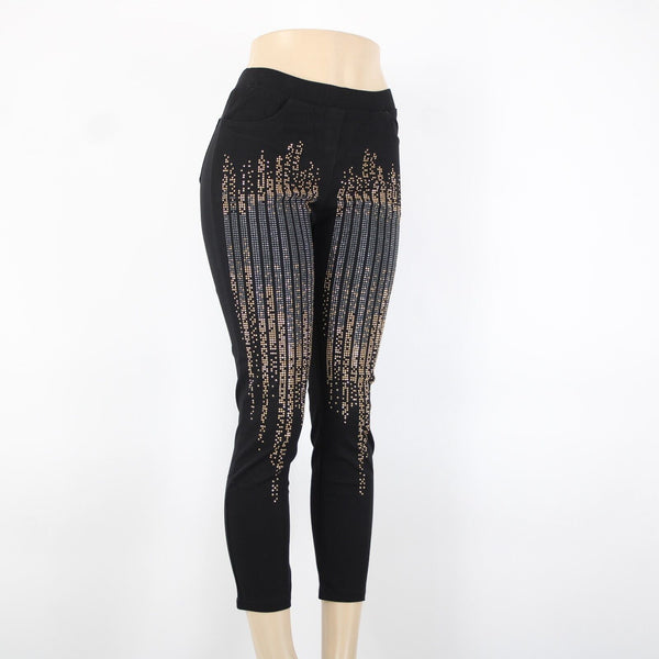 Carmin Sz S x 26 Black Gold Silver Studs Elastic Waist Cotton Polyester Pant