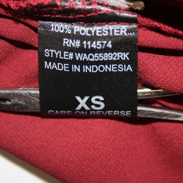 Pleione Top Sz XS Burgundy Red Collared Hi Lo Buttons 100% Polyester Top