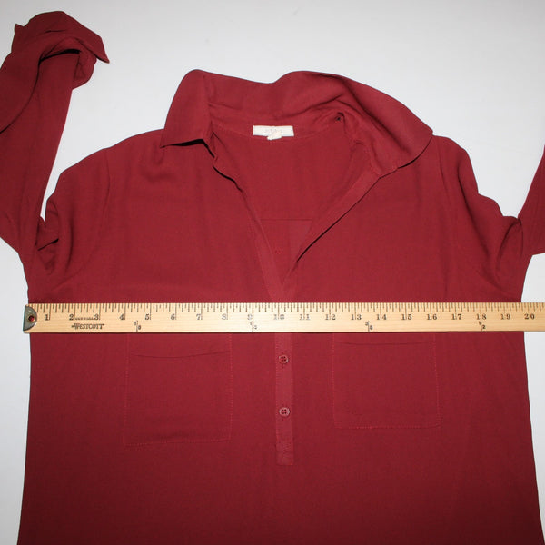 Pleione Top Sz XS Burgundy Red Collared Hi Lo Buttons 100% Polyester Top