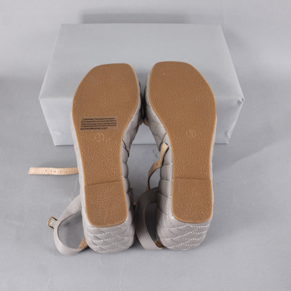 Olivia Miller Wedge Sz 8 Gray Quilted Open Toe Ankle Strap Man Made 4" Wedge