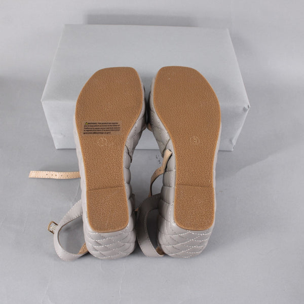 Olivia Miller Wedge Sz 8 Gray Quilted Open Toe Ankle Strap Man Made 4" Wedge