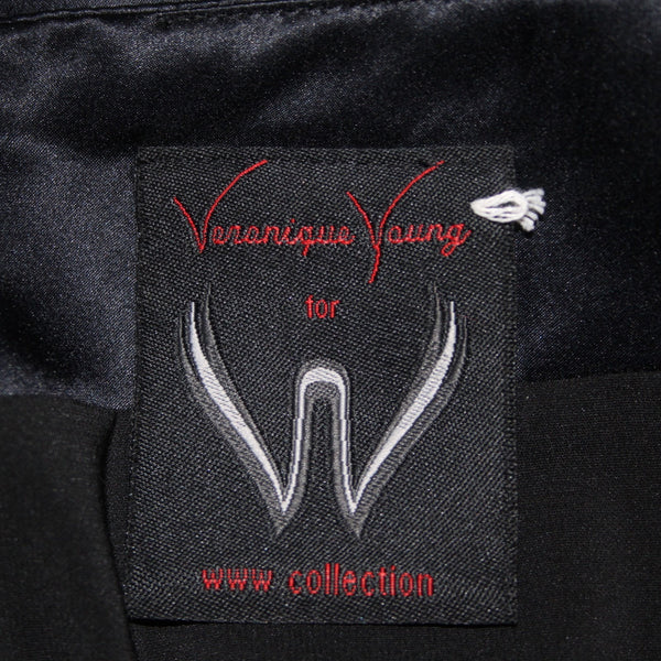 Veronique Young Skirt Sz 8 Black Lined Satin Mesh Ruffles 100% Silk Poly Skirt