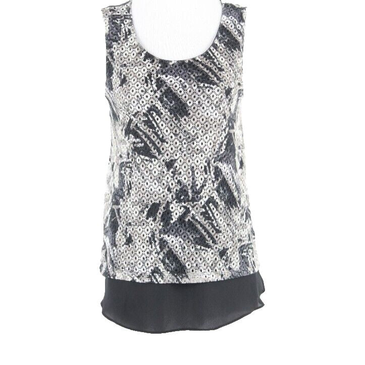 Style Co Sz XS Black Ivory Taupe Layered Lace Split Sides 100% Poly Top
