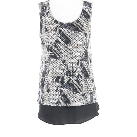 Style Co Sz XS Black Ivory Taupe Layered Lace Split Sides 100% Poly Top