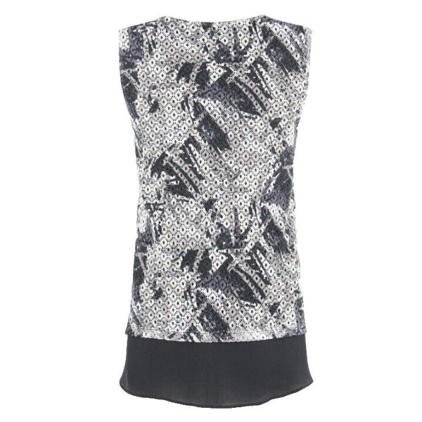 Style Co Sz XS Black Ivory Taupe Layered Lace Split Sides 100% Poly Top
