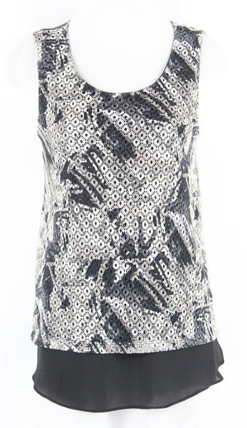 Style Co Sz XS Black Ivory Taupe Layered Lace Split Sides 100% Poly Top
