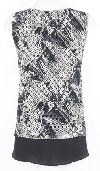 Style Co Sz XS Black Ivory Taupe Layered Lace Split Sides 100% Poly Top
