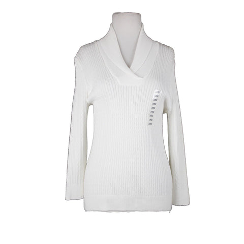 Pria NEW $68 Sz L White V Neck Collared 100% Cotton Top
