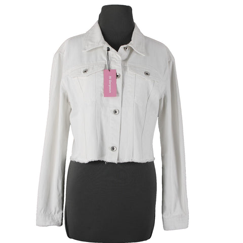 Hi Gorgeous NEW $245 Covo Sz M White Black Logo Button 100% Cotton Crop Jacket