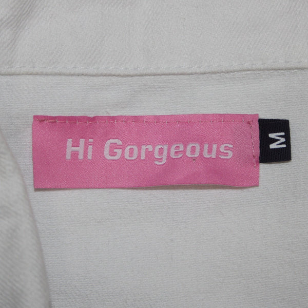 Hi Gorgeous NEW $245 Covo Sz M White Black Logo Button 100% Cotton Crop Jacket