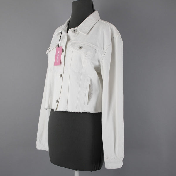 Hi Gorgeous NEW $245 Covo Sz M White Black Logo Button 100% Cotton Crop Jacket
