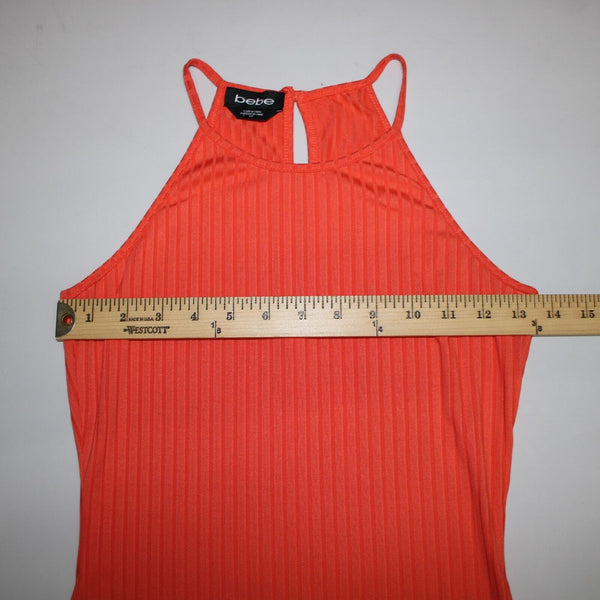 Bebe Sz SP Coral Orange Gold Studs Polyester Spandex Bodycon Dress