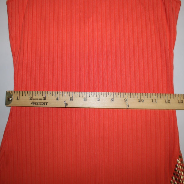 Bebe Sz SP Coral Orange Gold Studs Polyester Spandex Bodycon Dress