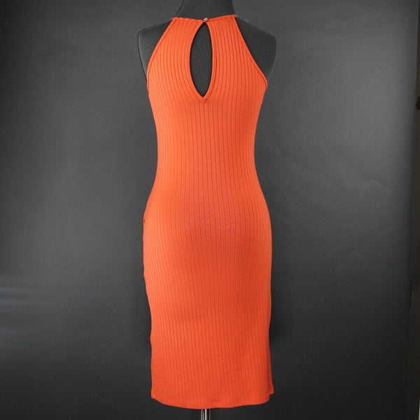 Bebe Sz SP Coral Orange Gold Studs Polyester Spandex Bodycon Dress