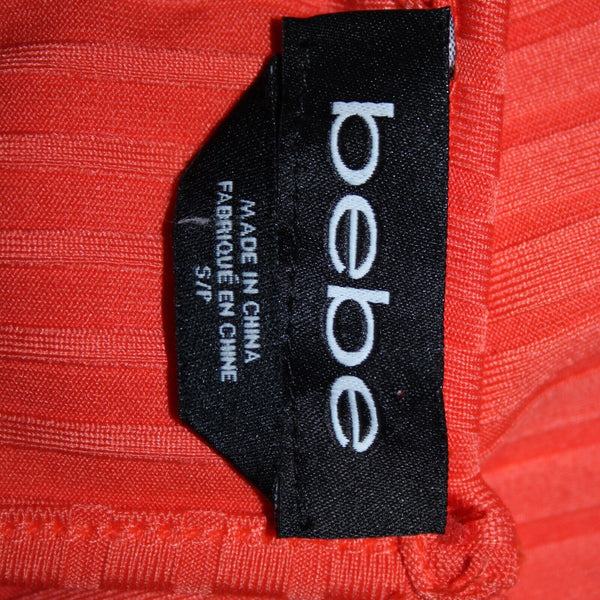 Bebe Sz SP Coral Orange Gold Studs Polyester Spandex Bodycon Dress