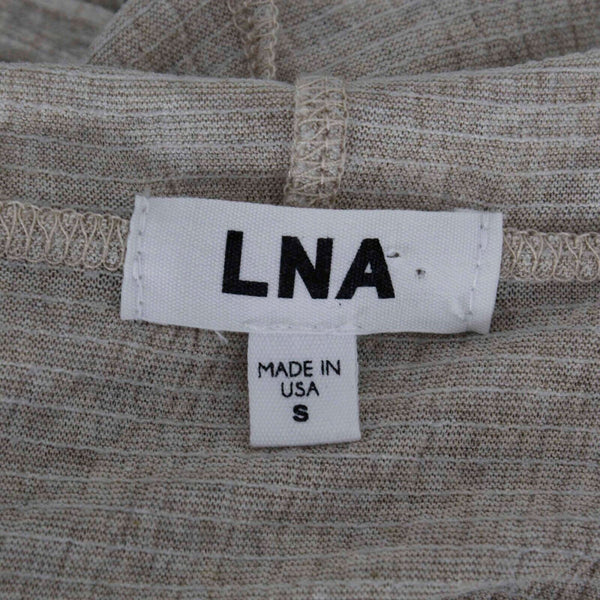 LNA Sz S Tan Heathered Hooded Laced Pullover Pocket Rayon Blend Knit Top
