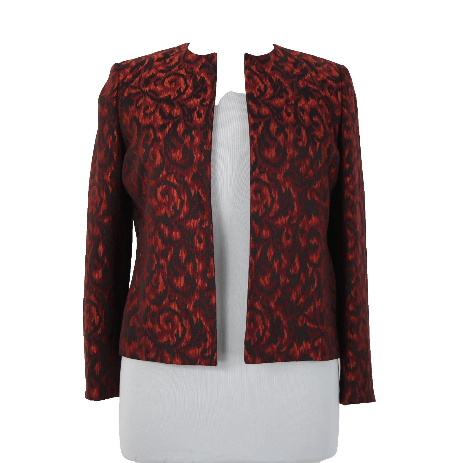 Kasper Petite Sz 14P Burgundy Orange Black Lined Polyester Rayon Wrap Sweater