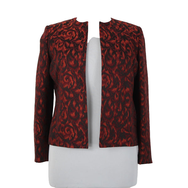 Kasper Petite Sz 14P Burgundy Orange Black Lined Polyester Rayon Wrap Sweater