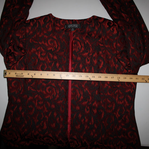 Kasper Petite Sz 14P Burgundy Orange Black Lined Polyester Rayon Wrap Sweater