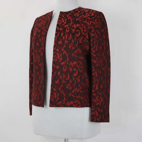 Kasper Petite Sz 14P Burgundy Orange Black Lined Polyester Rayon Wrap Sweater