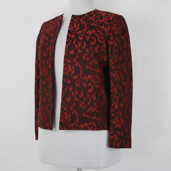 Kasper Petite Sz 14P Burgundy Orange Black Lined Polyester Rayon Wrap Sweater