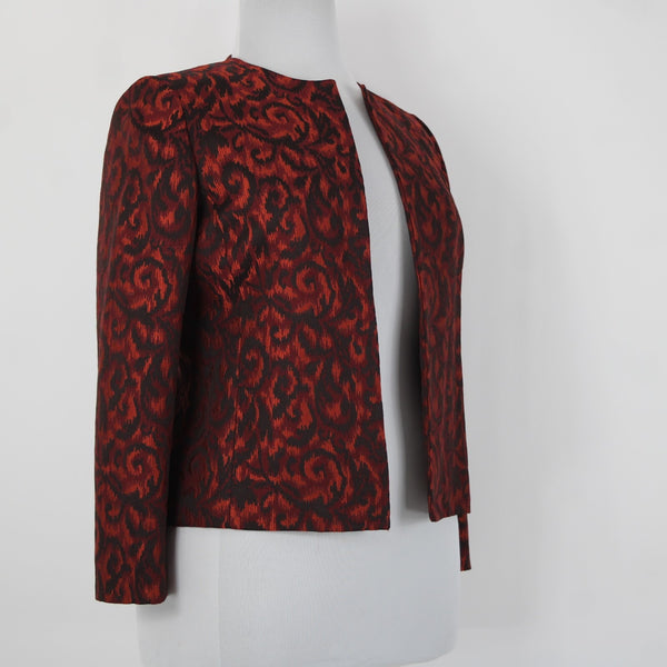 Kasper Petite Sz 14P Burgundy Orange Black Lined Polyester Rayon Wrap Sweater