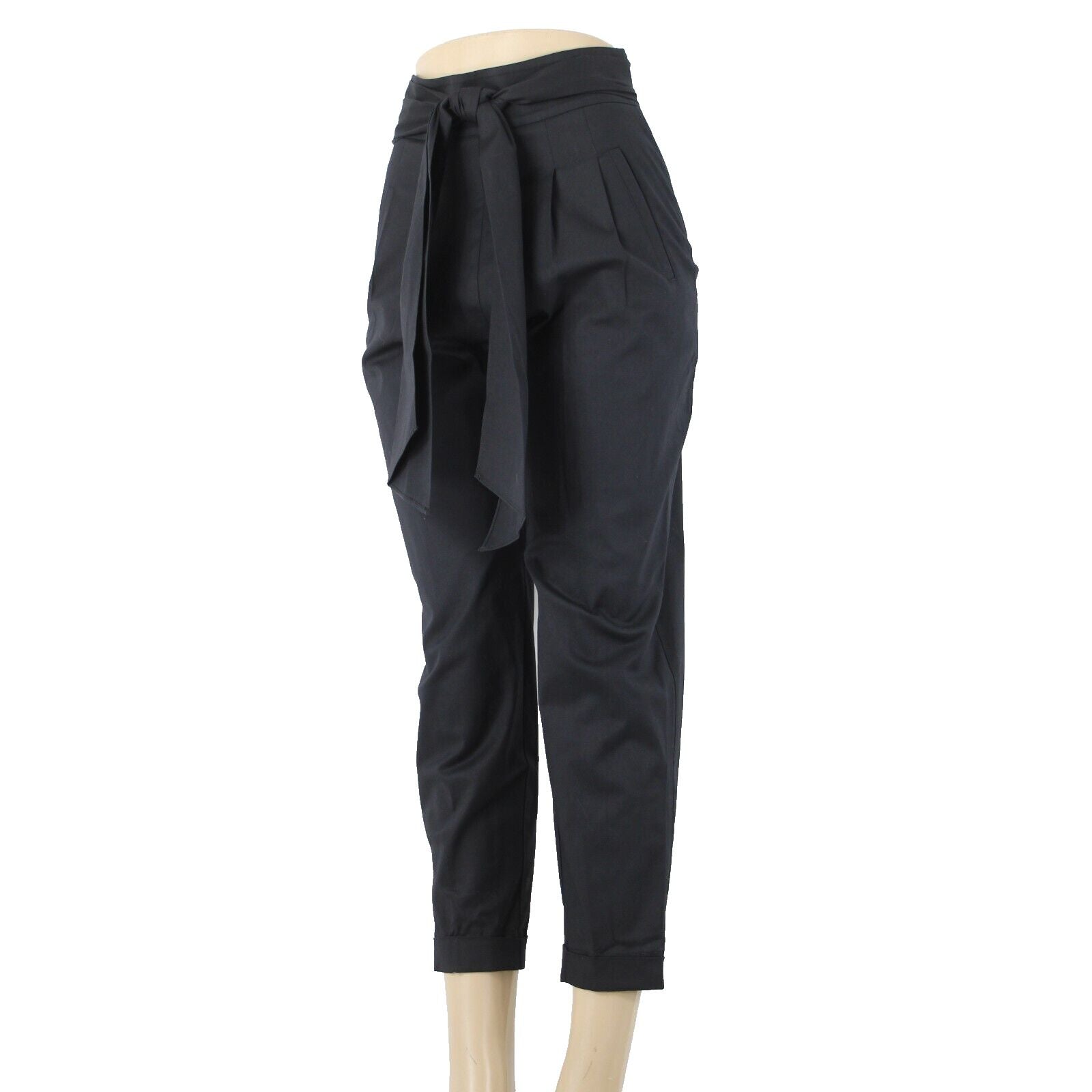 Cartonnier Sz 2 Black Cotton Spandex Blend Belted Pocket Bohemian Trouser Pants