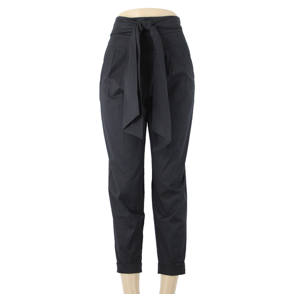 Cartonnier Sz 2 Black Cotton Spandex Blend Belted Pocket Bohemian Trouser Pants