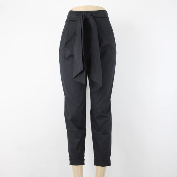 Cartonnier Sz 2 Black Cotton Spandex Blend Belted Pocket Bohemian Trouser Pants