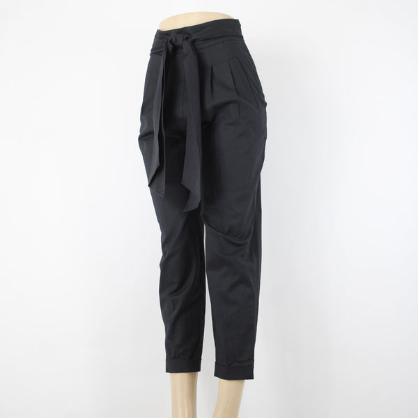 Cartonnier Sz 2 Black Cotton Spandex Blend Belted Pocket Bohemian Trouser Pants