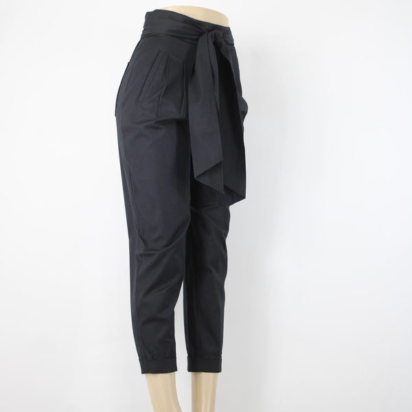Cartonnier Sz 2 Black Cotton Spandex Blend Belted Pocket Bohemian Trouser Pants