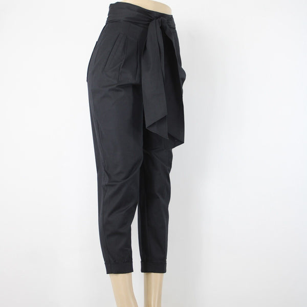 Cartonnier Sz 2 Black Cotton Spandex Blend Belted Pocket Bohemian Trouser Pants