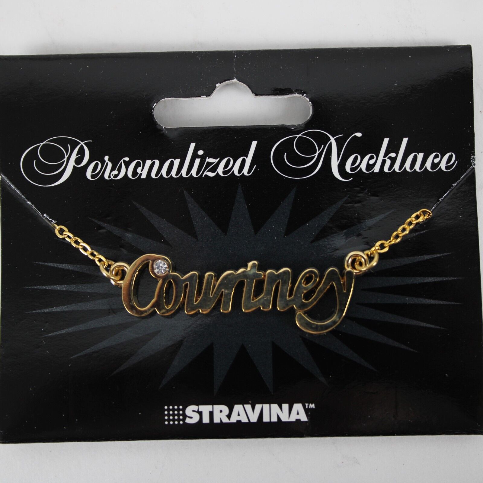 COURTNEY NEW Name Goldtone Rhinestone Accent 14.5"w 4.5" Multi Ring Ext Necklace