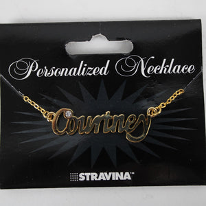 COURTNEY NEW Name Goldtone Rhinestone Accent 14.5"w 4.5" Multi Ring Ext Necklace