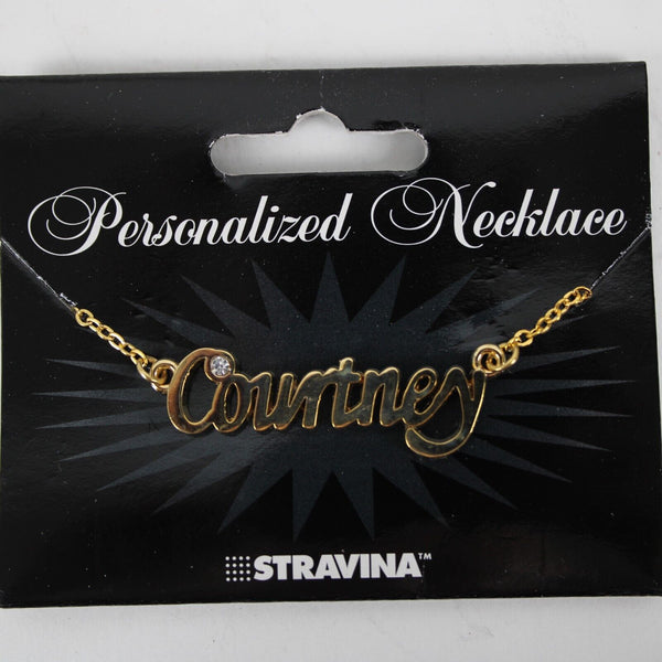 COURTNEY NEW Name Goldtone Rhinestone Accent 14.5"w 4.5" Multi Ring Ext Necklace