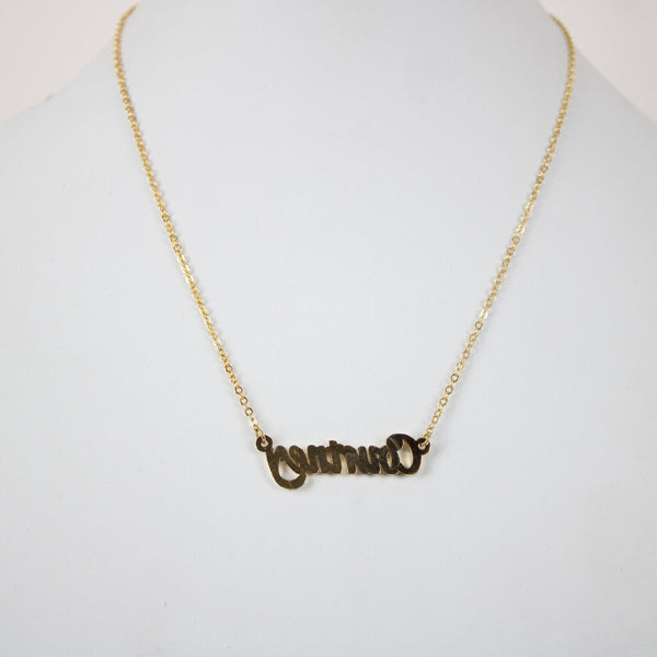 COURTNEY NEW Name Goldtone Rhinestone Accent 14.5"w 4.5" Multi Ring Ext Necklace
