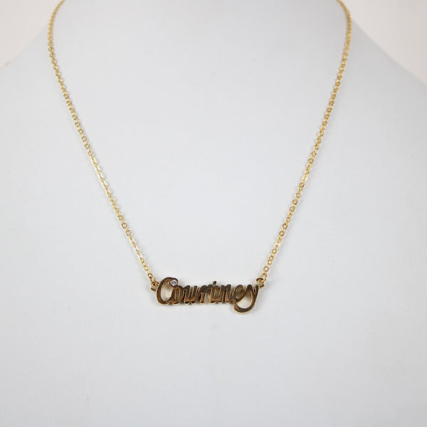 COURTNEY NEW Name Goldtone Rhinestone Accent 14.5"w 4.5" Multi Ring Ext Necklace