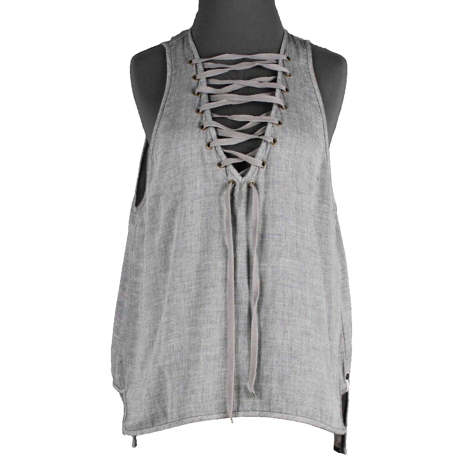 One X Oneteaspoon Sz XS Gray Lace Down Front Hi Lo Lined 100% Cotton Top