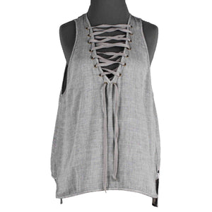 One X Oneteaspoon Sz XS Gray Lace Down Front Hi Lo Lined 100% Cotton Top