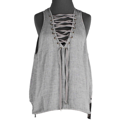 One X Oneteaspoon Sz XS Gray Lace Down Front Hi Lo Lined 100% Cotton Top